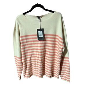 Who What Wear Womens 2X Striped Ribbed Knit Boat Neck Sweater Coral Almond Cream
